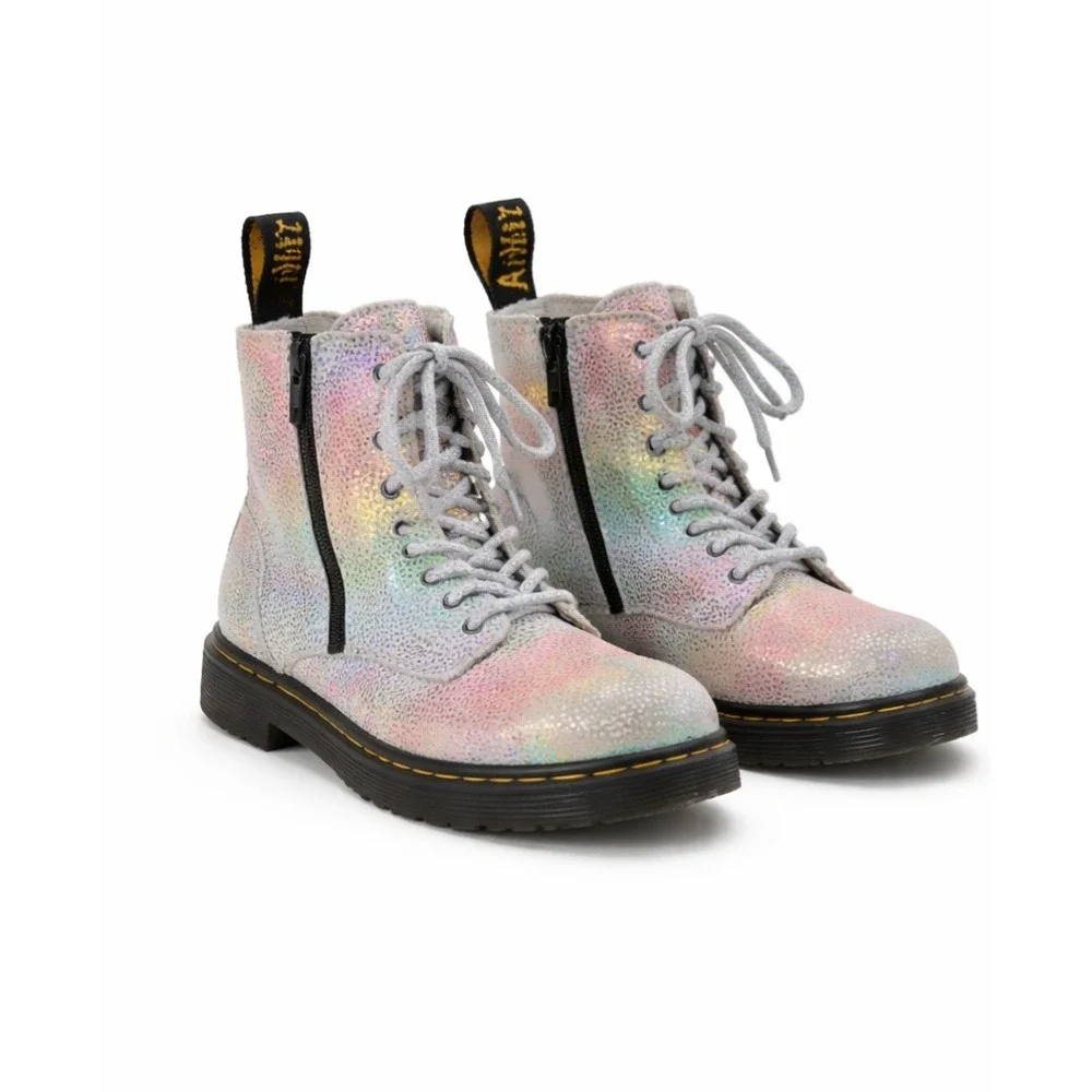 DR. MARTENS 1460 Pascal T Iridescent Glitter Lace-Up Boots Kids Size 10 US‎